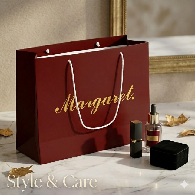 Bolsa de regalo personalizada grande granate con n (Maroon Large Personalized Gift Bag with Name)