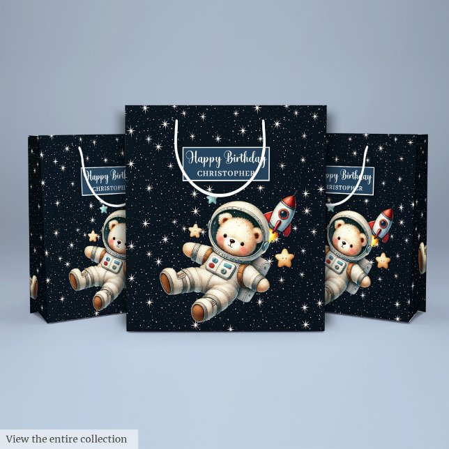 Bolsa de regalo personalizado con diseño de astron (Custom Gift Bag with Teddy Bear Astronaut Design)