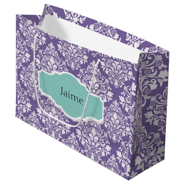 Bolsa de regalo Purple Damask personalizada (Angulo Anverso)