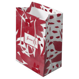 Bolsa de regalo rojo de rubí floral media personal