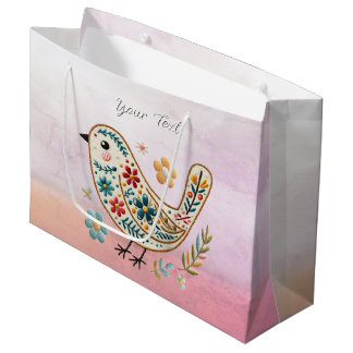 Bolsa de regalo rosa floral de ave pequeña