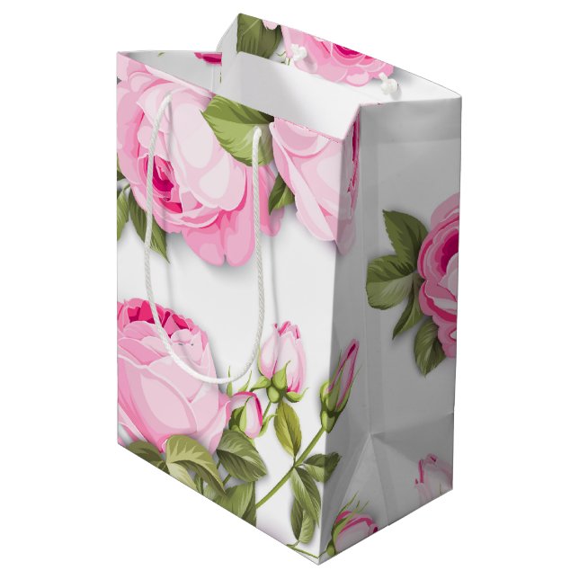 Bolsa de regalo rosa floral media (Angulo reverso)