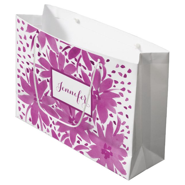Bolsa de regalo rosa floral personalizada y grande (Angulo Anverso)