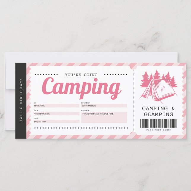 Bolsa de regalo rosa para camping, certificado de  (Anverso)