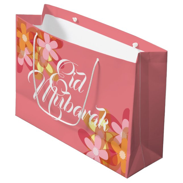 Bolsa de regalo rosa y floral Eid Mubarak (Angulo Anverso)