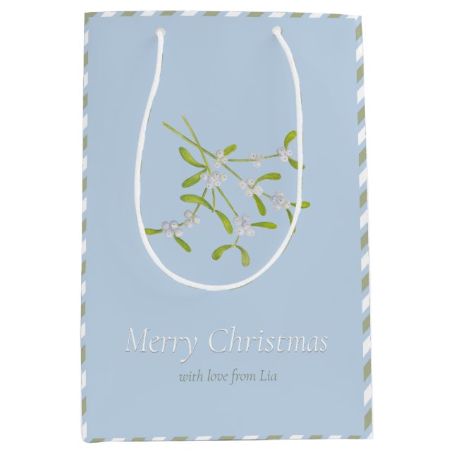 Bolsa de regalo verde azul Mistletoy Stripes (Anverso)