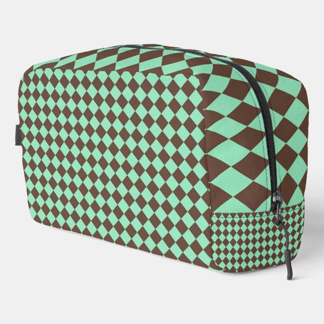 Bolsa de retrete de cheques de diamante verde marr (Esquina derecha)