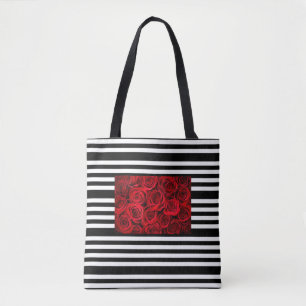 Bolsa de rosas rojas en rayas blancas blancas blan