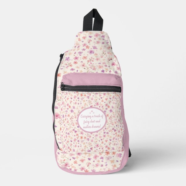 Bolsa De Sling De Patrón De Flor Rosa Y Púrpura (Anverso)