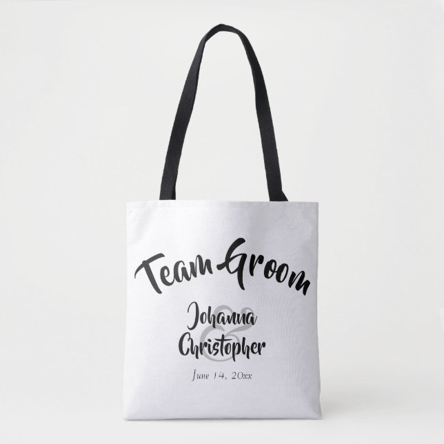 Bolsa de swag de Boda blanco y negro Team Groom (Anverso)