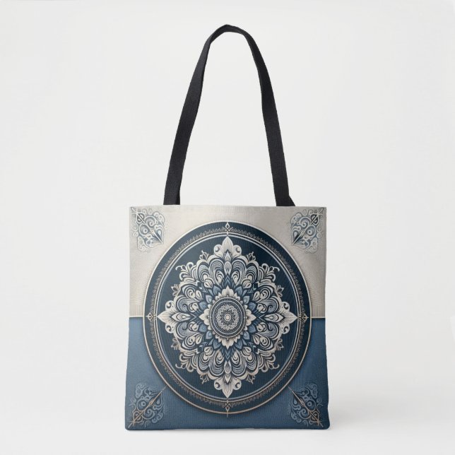 Bolsa de té azul y beige de estilo Damasco (Anverso)