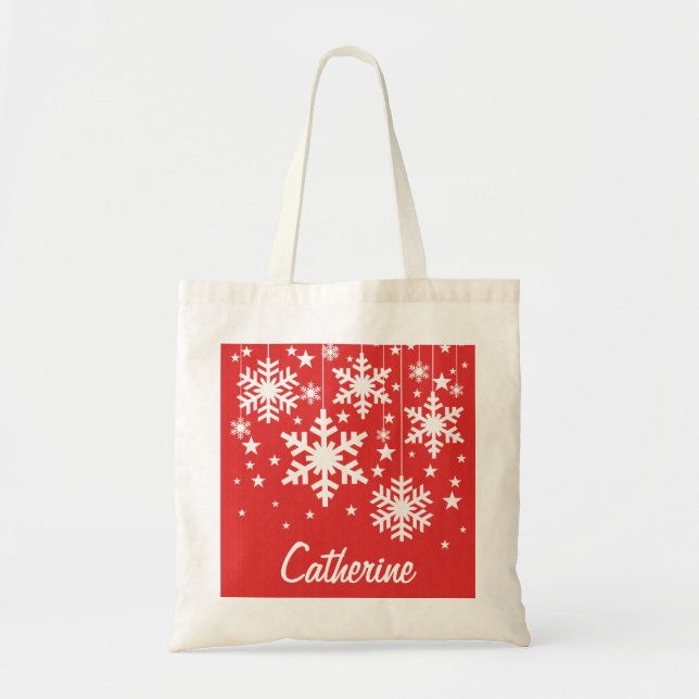 Bolsa de té con copos de nieve y estrellas, rojo (Frente)