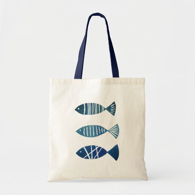 Bolsa de té crema con peces azules (Frente)