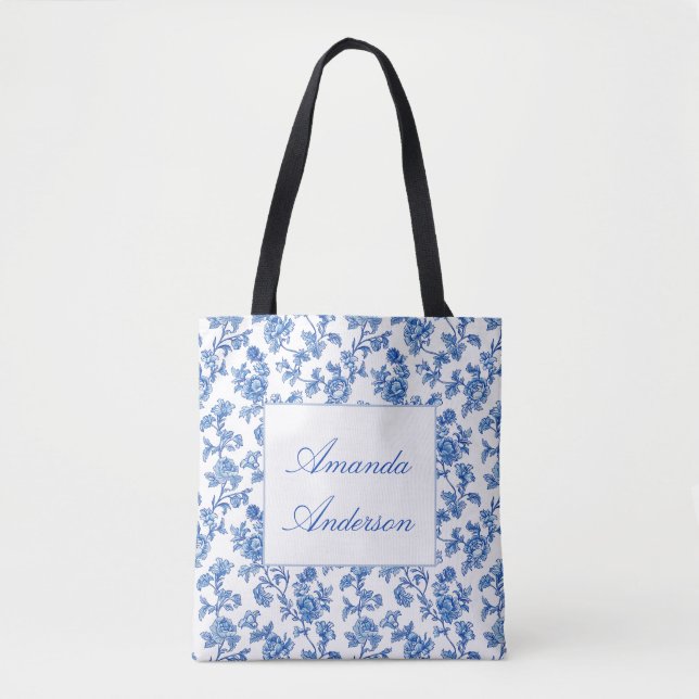 Bolsa de té de Chinoiserie azul y blanco (Anverso)