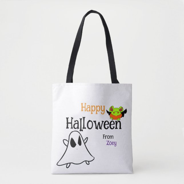 Bolsa de té de Halloween feliz con ghostie y rana (Anverso)