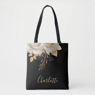 Bolsa de té floral de Personalizado blanco y dorad