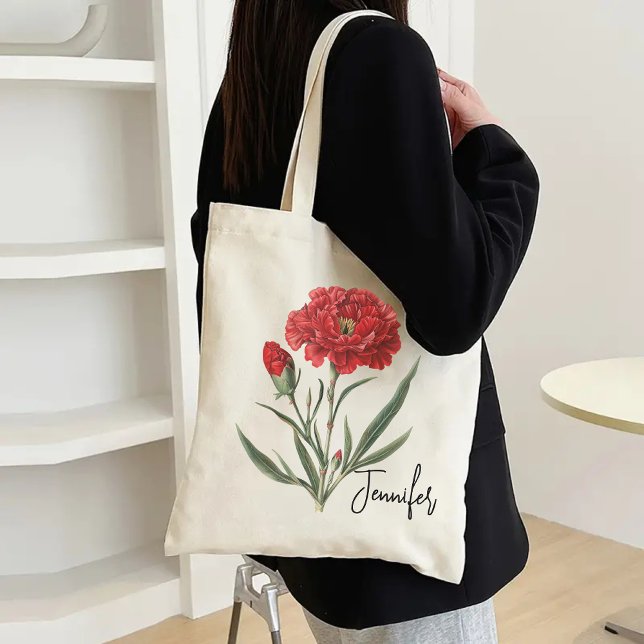 Bolsa de té floral para el cumpleaños y el día de  (carnations tote bag, personalized tote bag, floral tote bag, best mom ever gift, bridesmaid tote,)