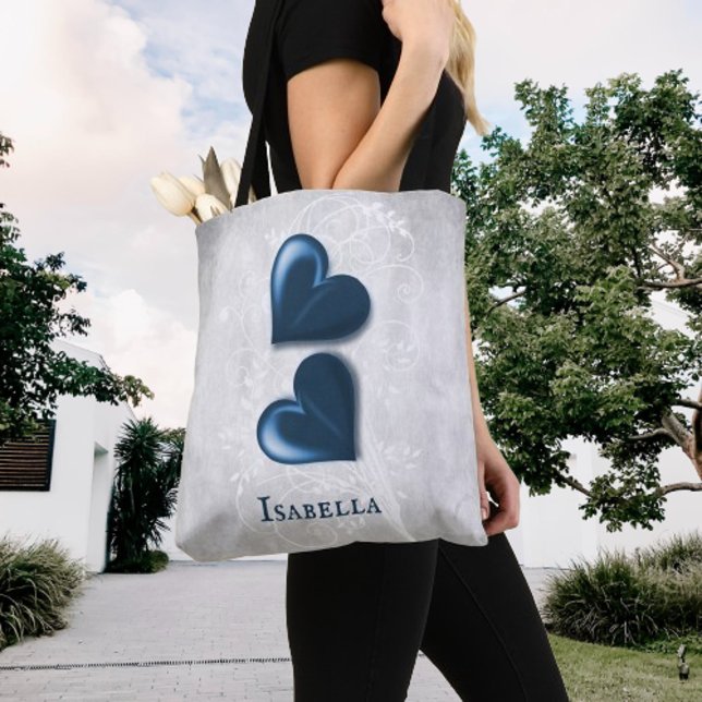 Bolsa de té personalizada de Blue Hearts (Blue Hearts Personalized Tote Bag)