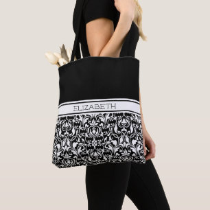 Bolsa de té personalizada de Damasco blanco y negr