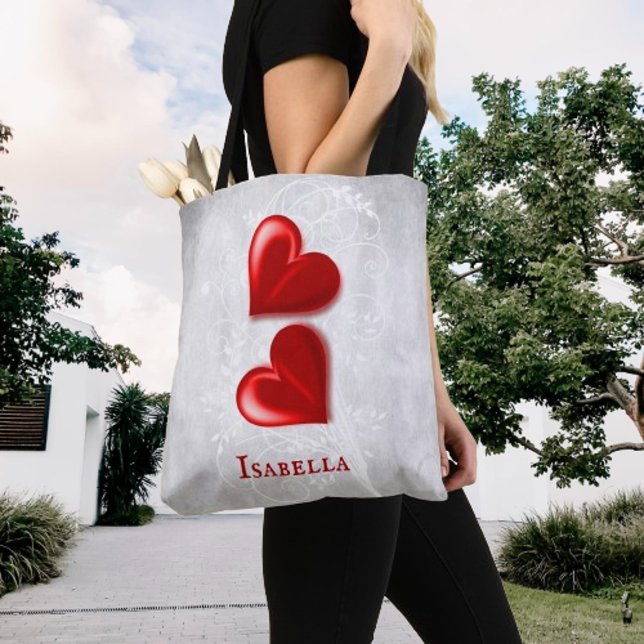Bolsa de té personalizada de los corazones rojos (Red Hearts Personalized Tote Bag)