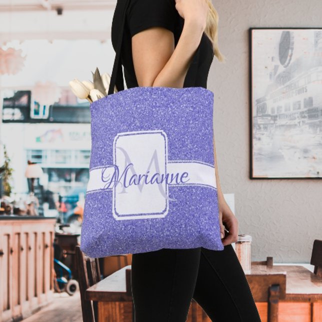 Bolsa de té personalizada de Purpurina morado (Purple Glitter Monogram Personalized Tote Bag)