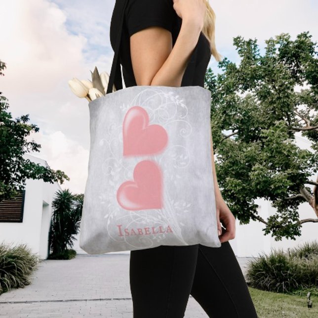 Bolsa de té personalizada para corazones rosados (Pink Hearts Personalized Tote Bag)