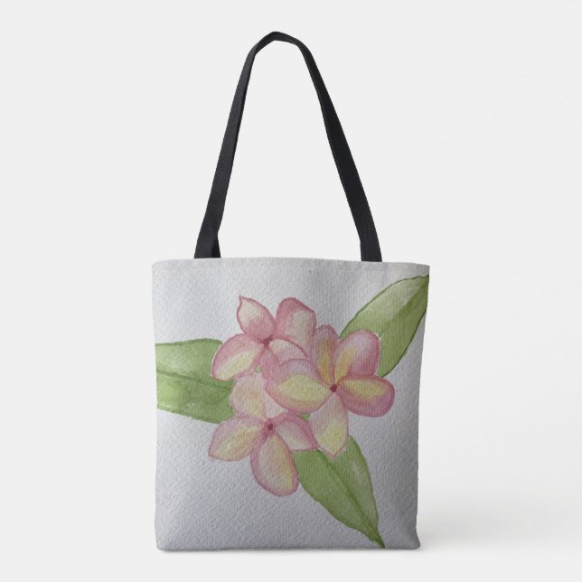 Bolsa de tela con diseño floral frangipani (Reverso)