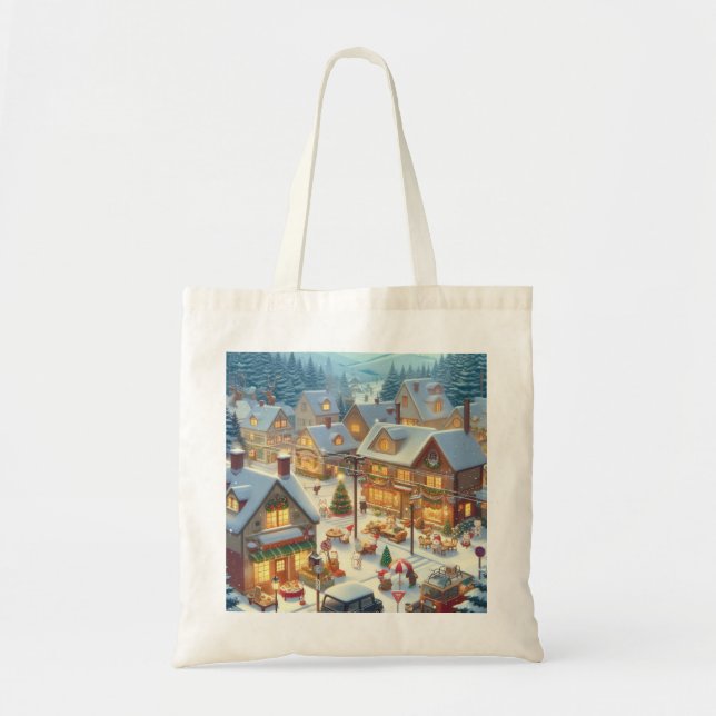 Bolsa de tela con paisaje navideño (Frente)