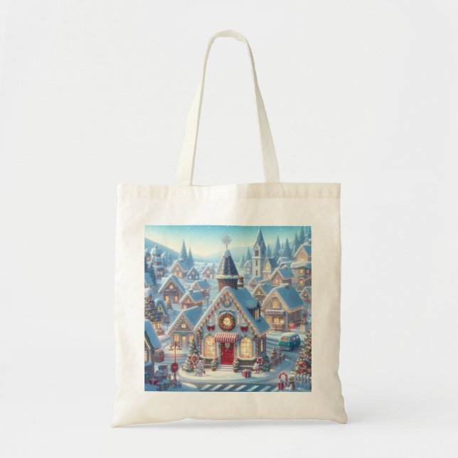 Bolsa de tela con paisaje navideño (Frente)