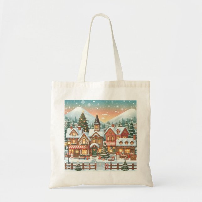 Bolsa de tela con paisaje navideño (Frente)
