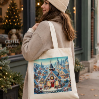 Bolsa de tela con paisaje navideño