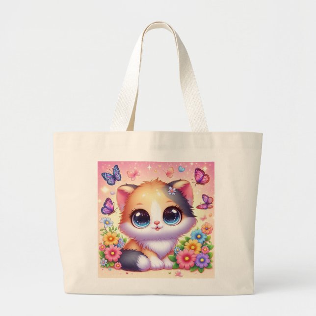 Bolsa de tela con un gatito estampado (Frente)