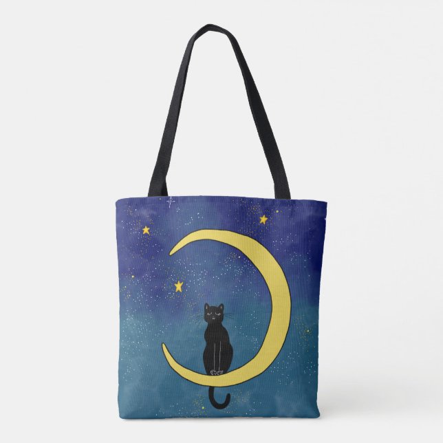 Bolsa de tela con un gato sentado en el diseño de  (Reverso)