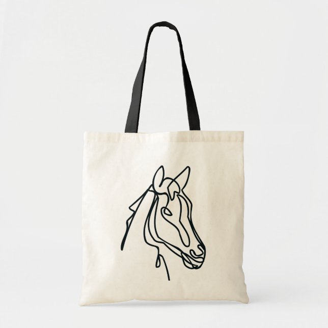 Bolsa de tela de dibujo de línea de caballo negra (Frente)
