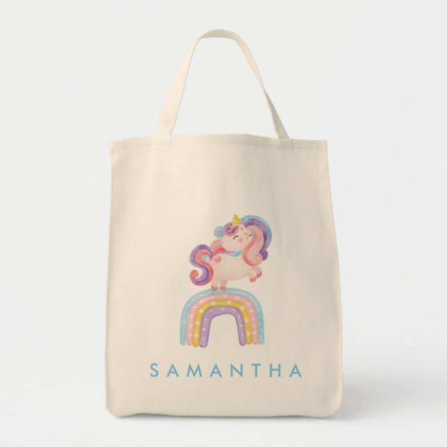 Bolsa de tetas azul de arcoiris unicornio personal (Frente)
