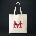 Bolsa de tetas de boda rosa y negro de Fuchsia con<br><div class="desc">Bolsa de tetas de boda rosa y negro fucsia con monograma personalizado. Diseño de letras iniciales de estilo vintage. Haz una para el séquito de novias/tripulación; damas de novias, criadas de novias, chicas florales, criada de honor, matrona de honor, madre de la novia, etc. Texto elegante de la tipografía del...</div>