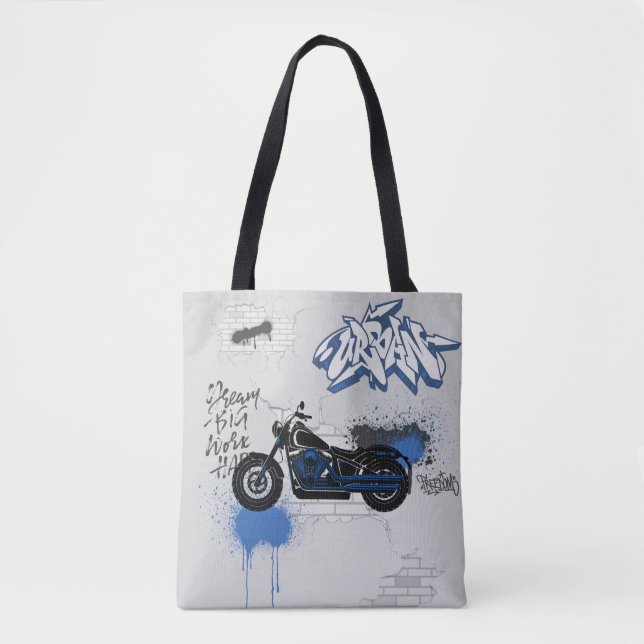 Bolsa de tetas de graffiti azul y gris para motoci (Anverso)