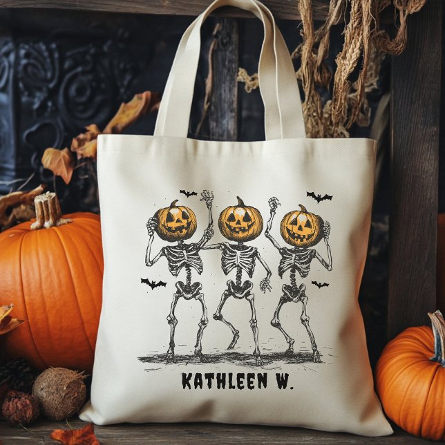 Bolsa de tetas de Halloween, truco o maleta para t (Halloween tote bag, personalized Halloween bag, trick or treat bag, pumpkin head skeleton tote,)