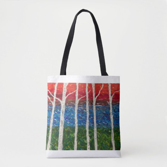 Bolsa de tetas de los árboles bircos en otoño (Anverso)