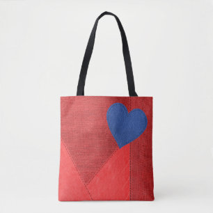 Bolsa de tetas del corazón de denim rojo