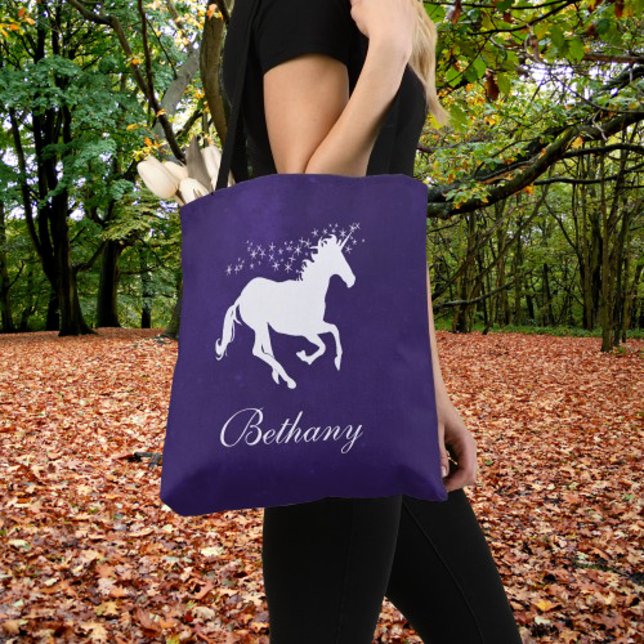 Bolsa de tetas personalizada de Unicornio morado o (Purple Unicorn Personalized Tote Bag)