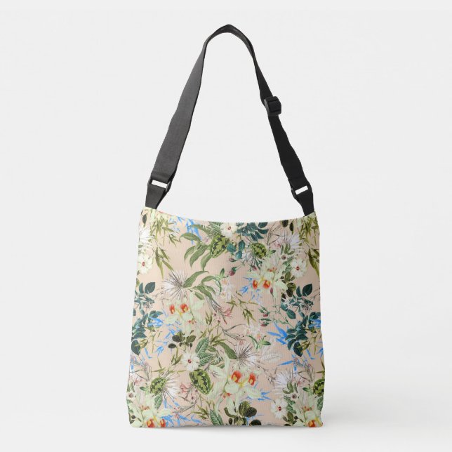 Bolsa de Textil Floral Hermoso Flores Azules y Bla (Anverso)