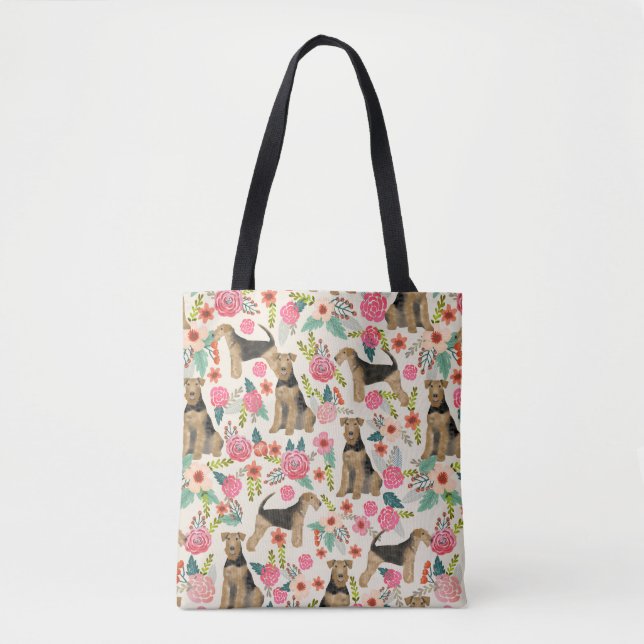 Bolsa de toalla con estampado floral Airedale Terr (Anverso)