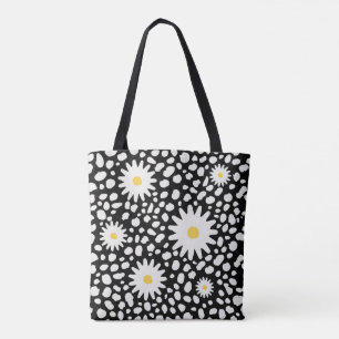 Bolsa de tocado de patrón blanco y negro floral