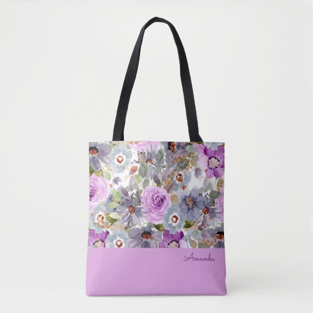 Bolsa de tocado de patrón floral acuarela (Anverso)