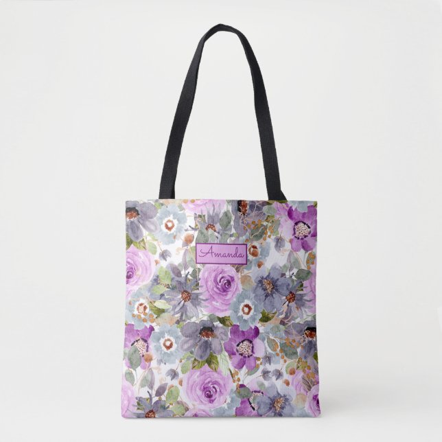 Bolsa de tocado de patrón floral acuarela (Anverso)