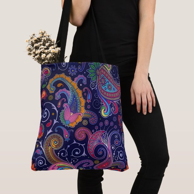 Bolsa de tocador azul Boho Paisley Tote (Detalle)