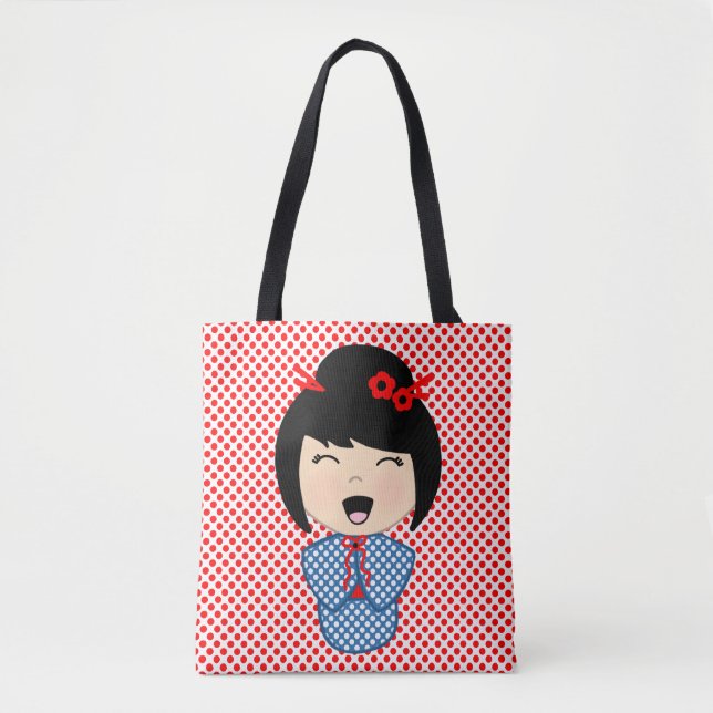 Bolsa de tocador azul de muñeca Kokeshi (Anverso)