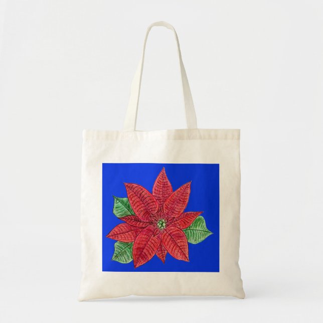 Bolsa de tocador de Poinsettia, fondo azul (Frente)