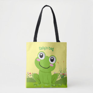 Bolsa de tocador de rana feliz - fondo limón pálid